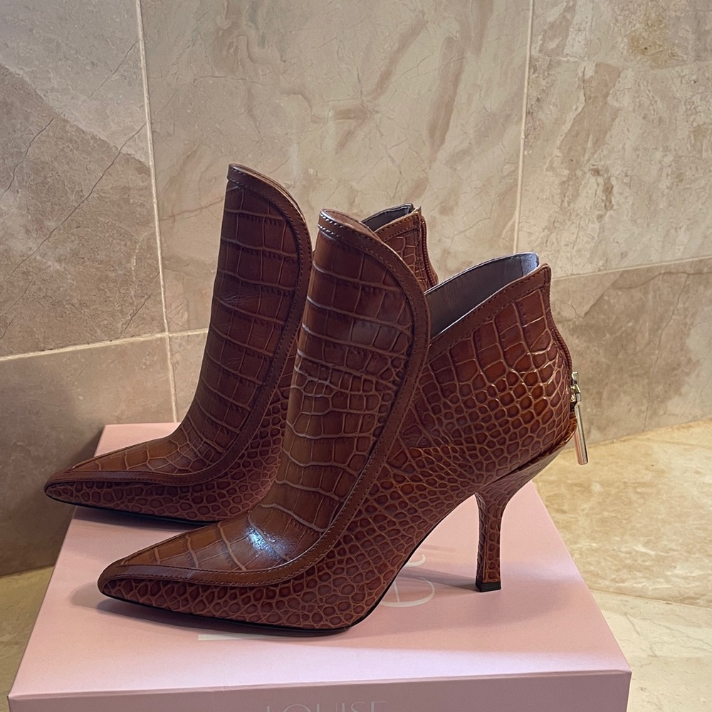Louise et Cie Brown Croc-Embossed Heeled Boots - Picture 2 of 4
